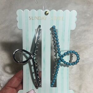 Sunday state set of 2 large bar claw clips with turquoise stones